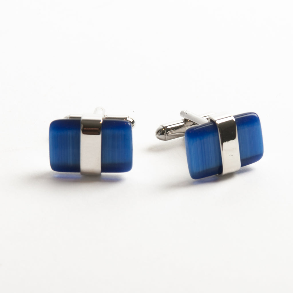 Onyx Art London Blue Rectangle Glass Inlay Cufflinks
