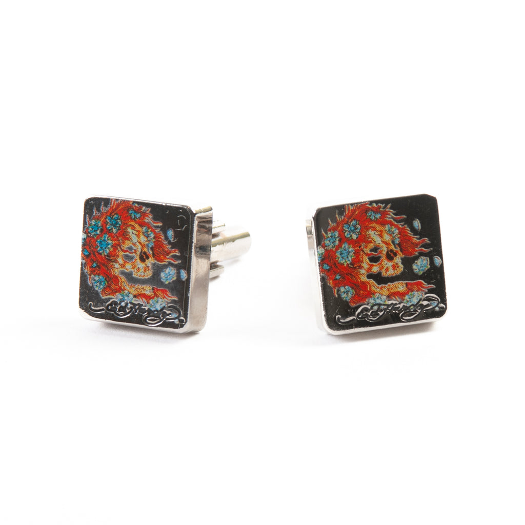 Ed Hardy Square Skull Print Cufflinks