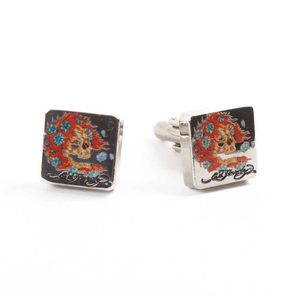 Ed Hardy Square Skull Print Cufflinks
