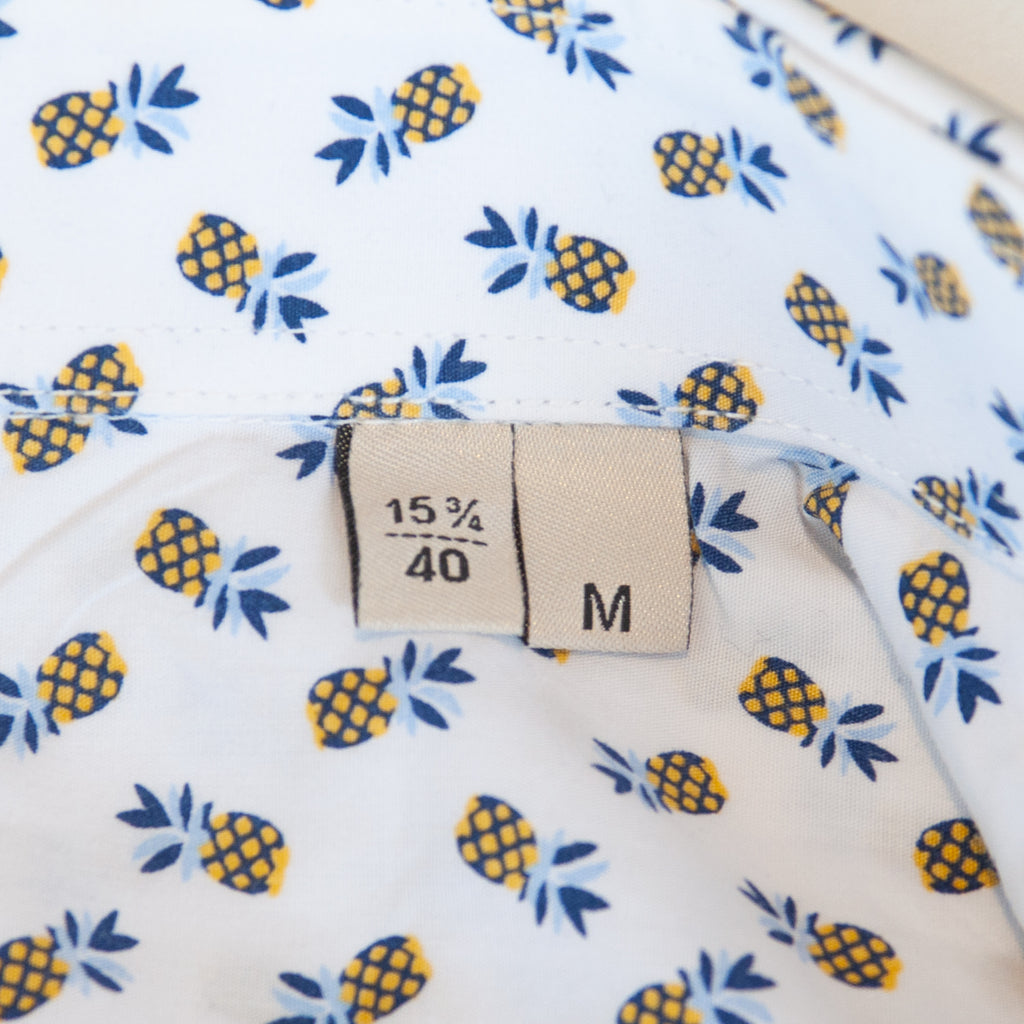 Culturata White Pineapple Print Tailored Fit Short Sleeve Shirt