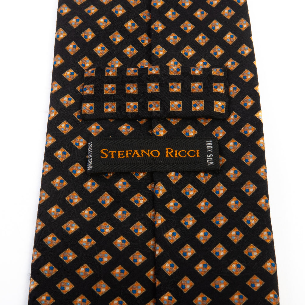 Stefano Ricci Yellow on Black Geometric Tie