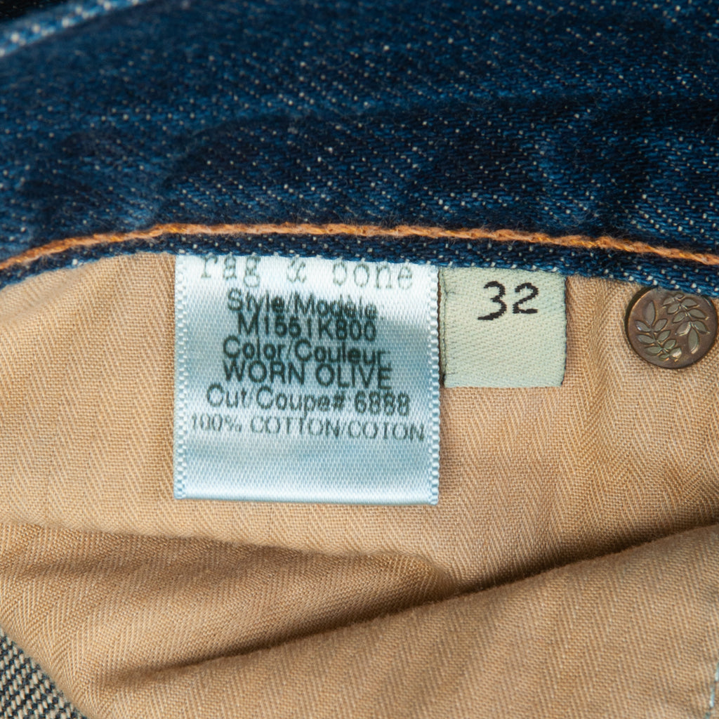 Rag & Bone Worn Olive Blue Slim Straight RB15X Jeans