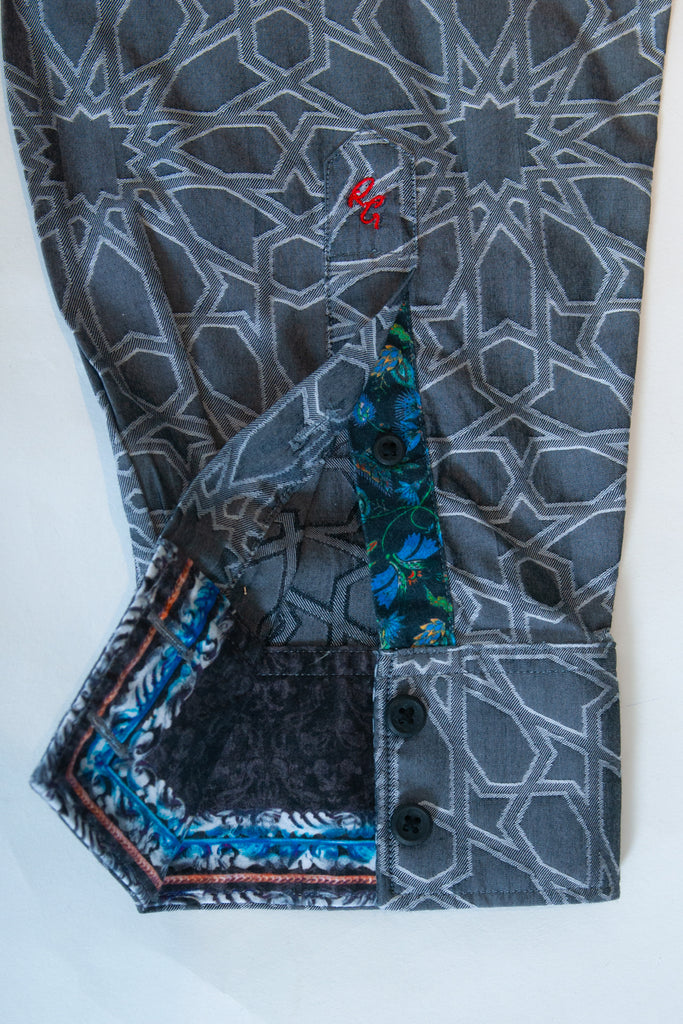 Robert Graham Navy on Grey Geometric Print Shirt