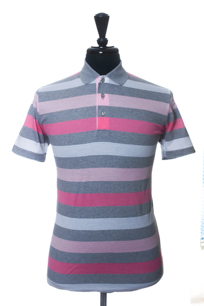 Paul & Shark Pink and Grey Striped Polo Shirt