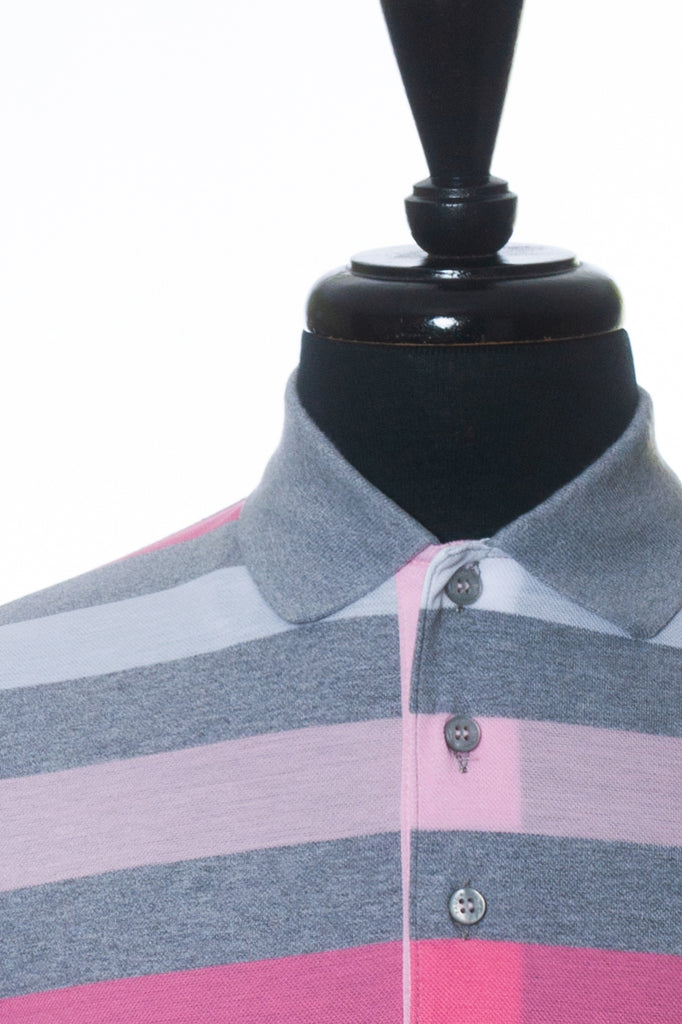 Paul & Shark Pink and Grey Striped Polo Shirt
