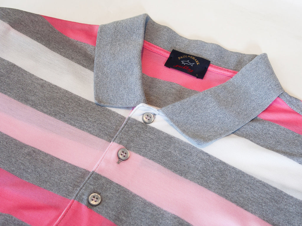 Paul & Shark Pink and Grey Striped Polo Shirt