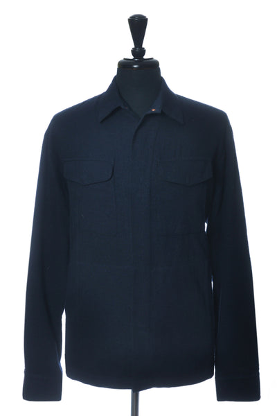 Private White Navy Boiled Wool Cotton Overshirt Jacket