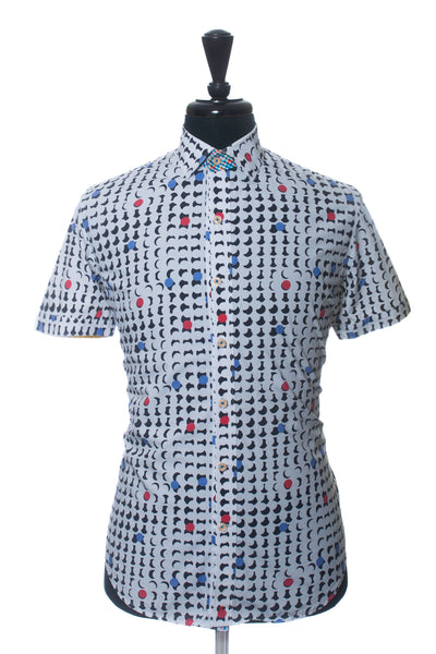 Robert Graham White Circle Print Tailored Fit Short Sleeve Shirt