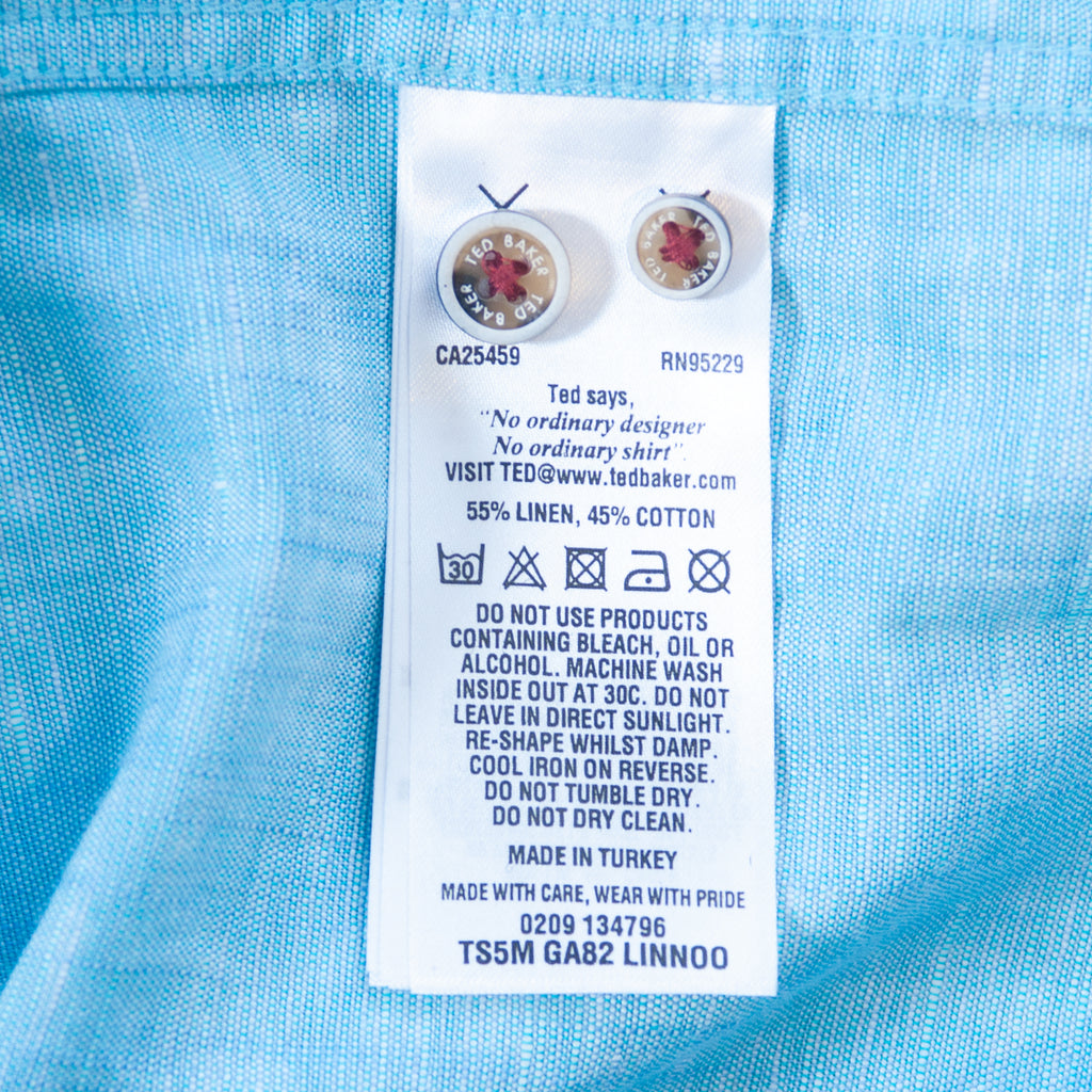 Ted Baker Teal Blue Linen Blend Linneo Shirt
