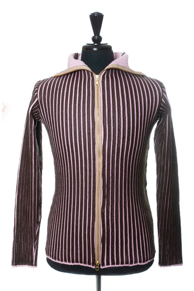 Stanley Raffington Dark Brown on Pink Hand Coated Rib-Knit Merino Sweater