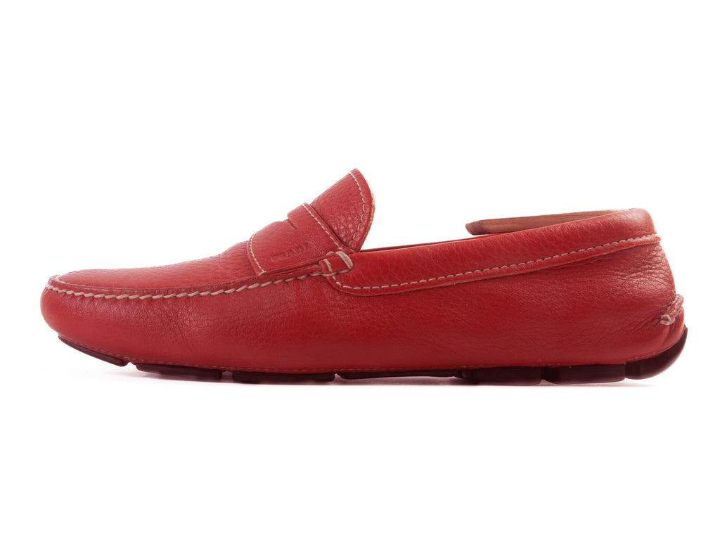 Prada Orange Pebbled Leather Driving Shoes