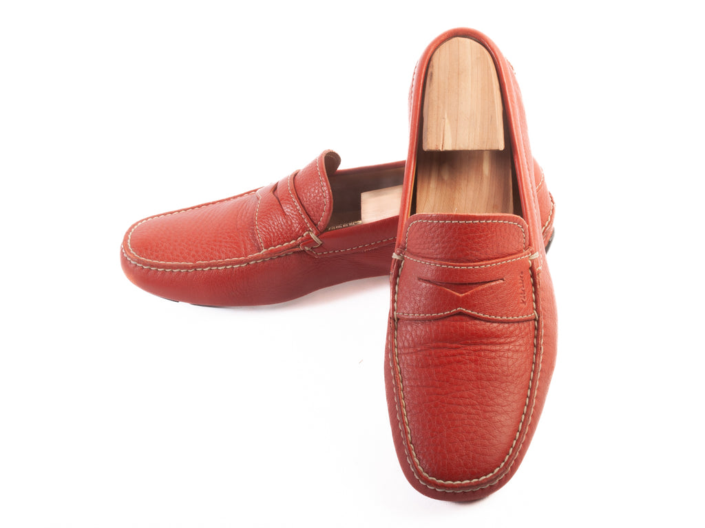 Prada Orange Pebbled Leather Driving Shoes