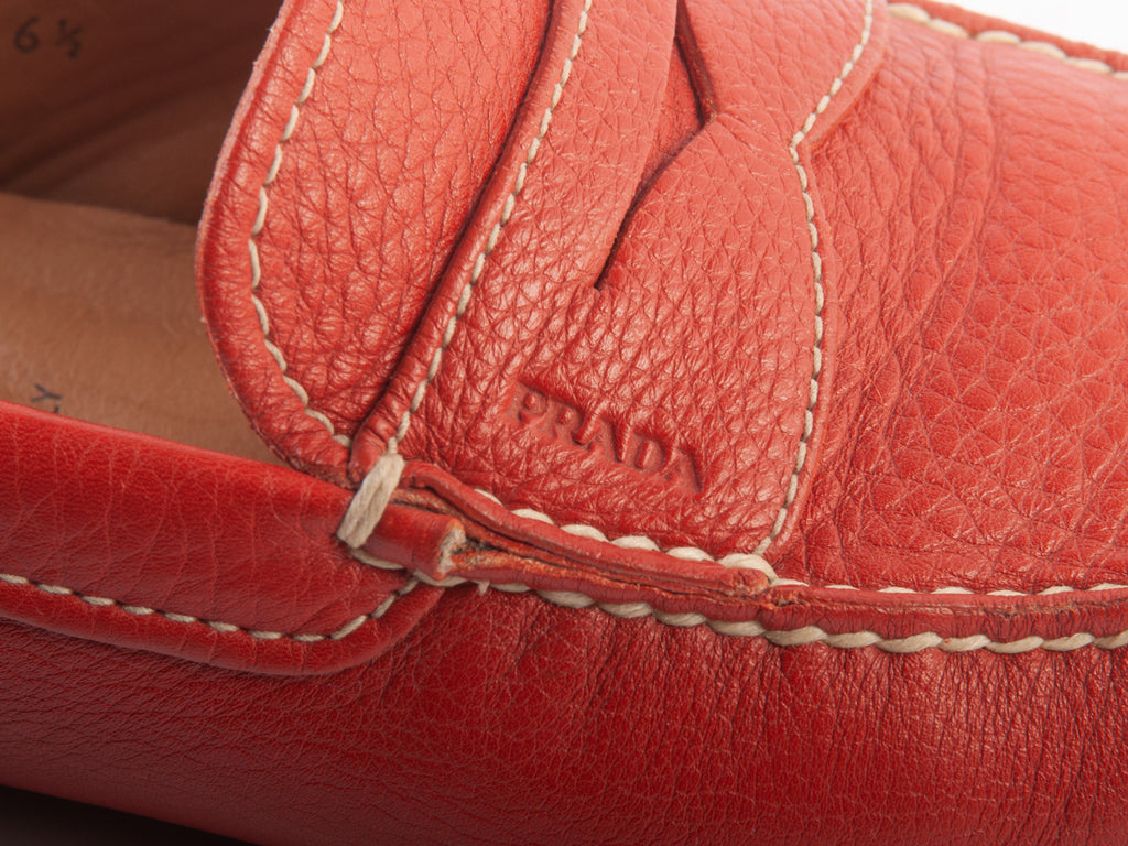 Prada Orange Pebbled Leather Driving Shoes