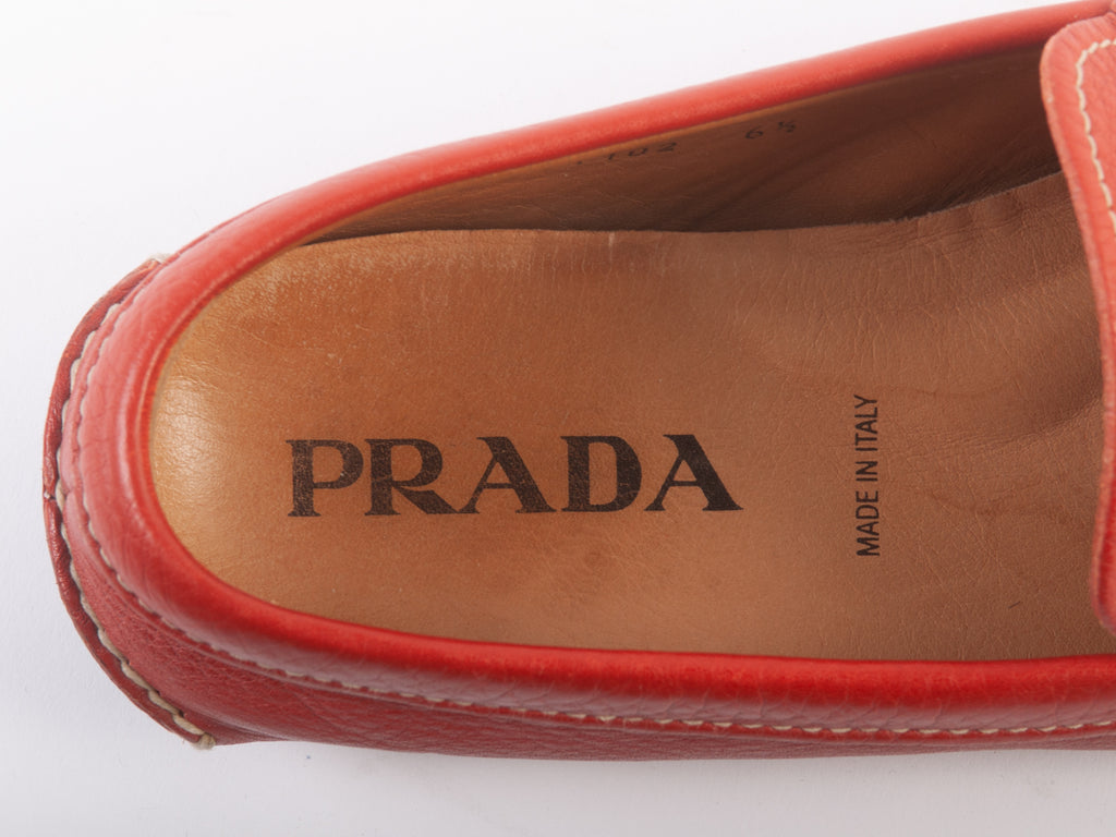 Prada Orange Pebbled Leather Driving Shoes