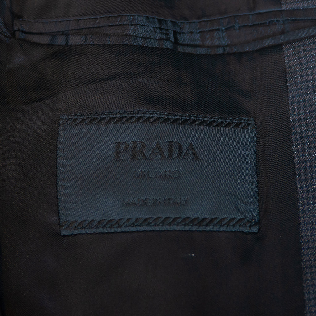 Prada Midnight Brown Microcheck Silk Wool Suit