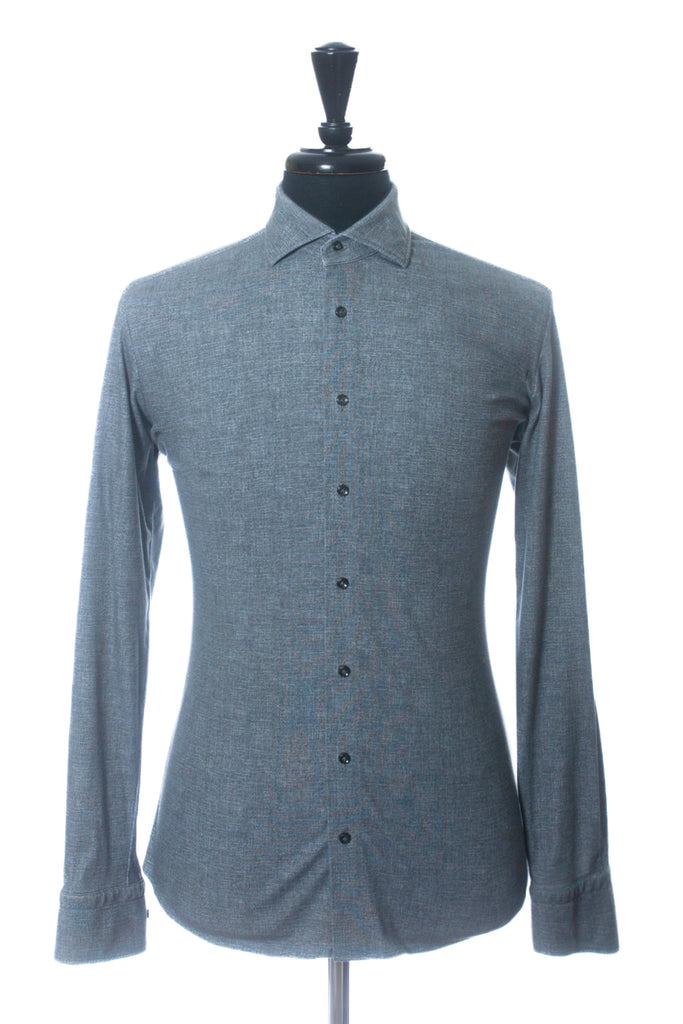 Emanuel Berg Grey Slim Fit Jersey Knit Dress Shirt