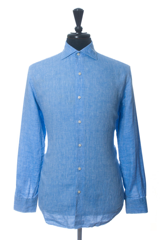 Mario Albini Blue Linen Dress Shirt