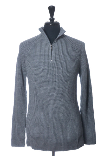 Phil Petter Grey Quarter Zip Mock Neck Merino Wool Sweater