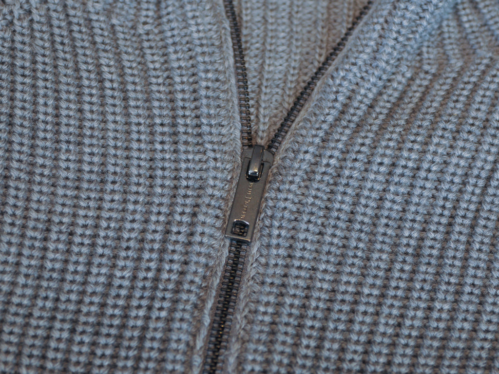 Phil Petter Grey Quarter Zip Mock Neck Merino Wool Sweater