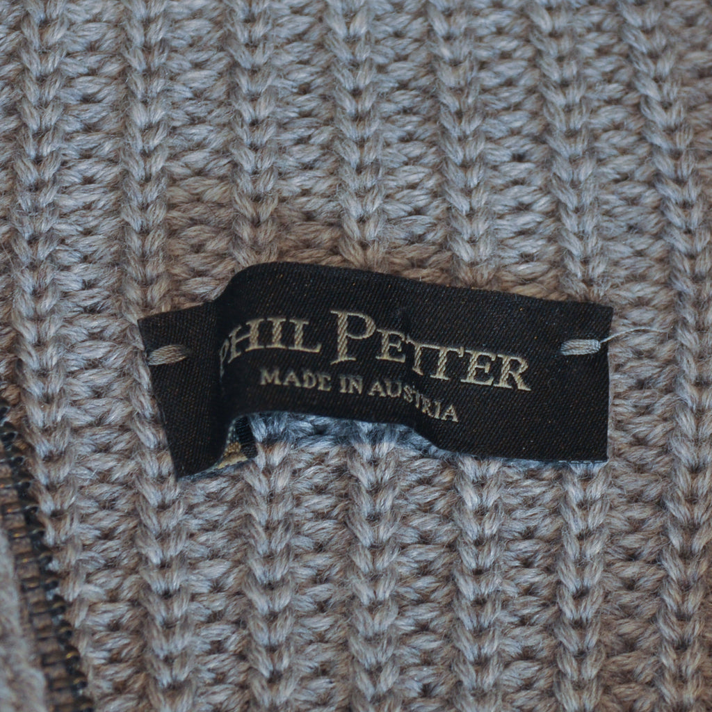 Phil Petter Grey Quarter Zip Mock Neck Merino Wool Sweater