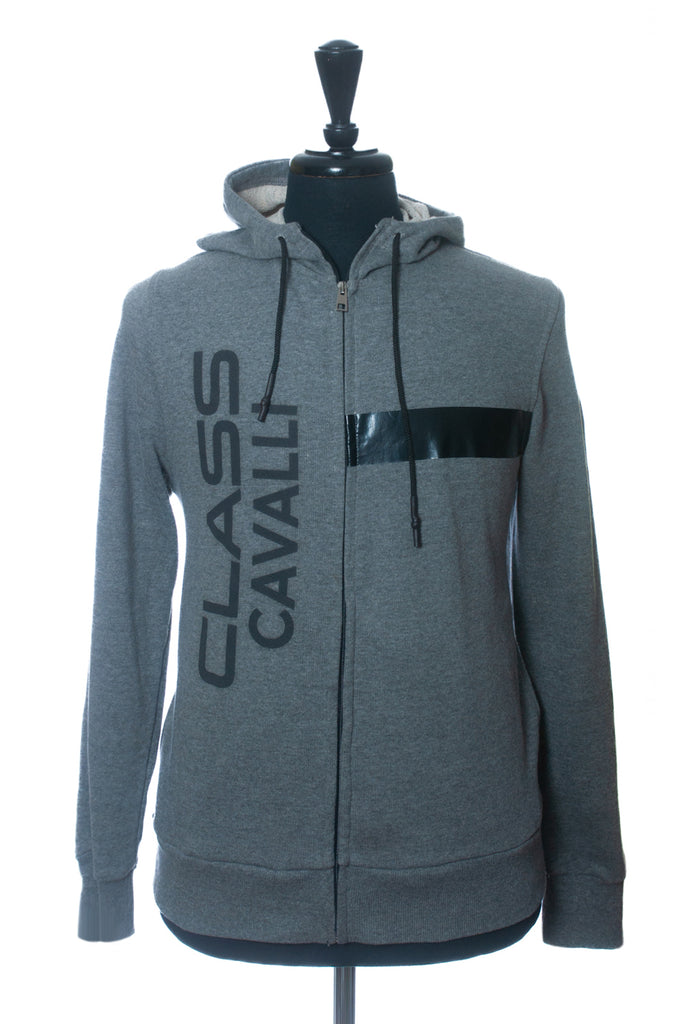 Cavalli Class Grey Print Full Zip Hoodie