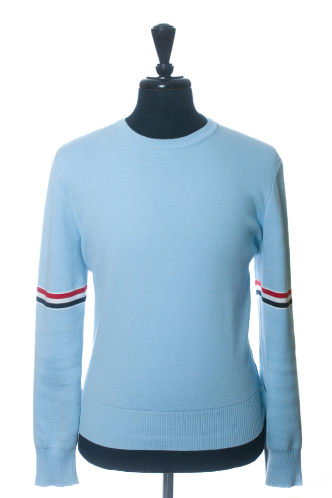 Thom Brown Light Blue Four Bar Crew Neck Sweater