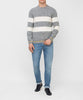 Brunello Cucinelli Grey Striped Cashmere Blend Crew Neck Sweater