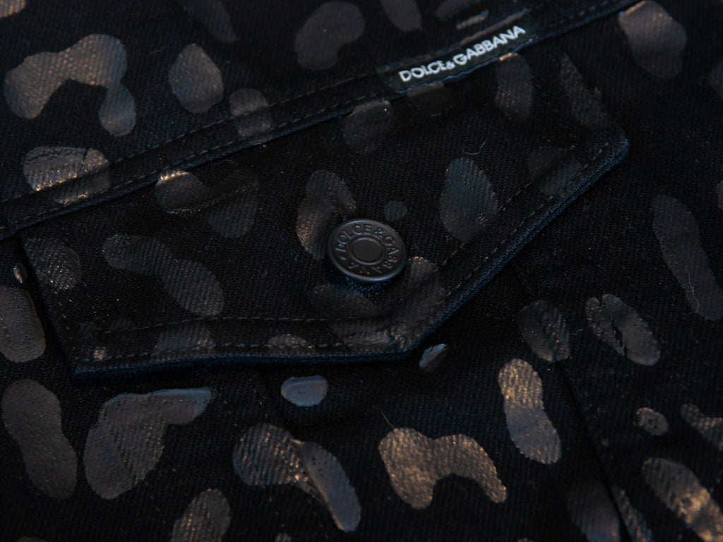 Dolce & Gabbana Black Leopard Print Slim Fit Denim Set