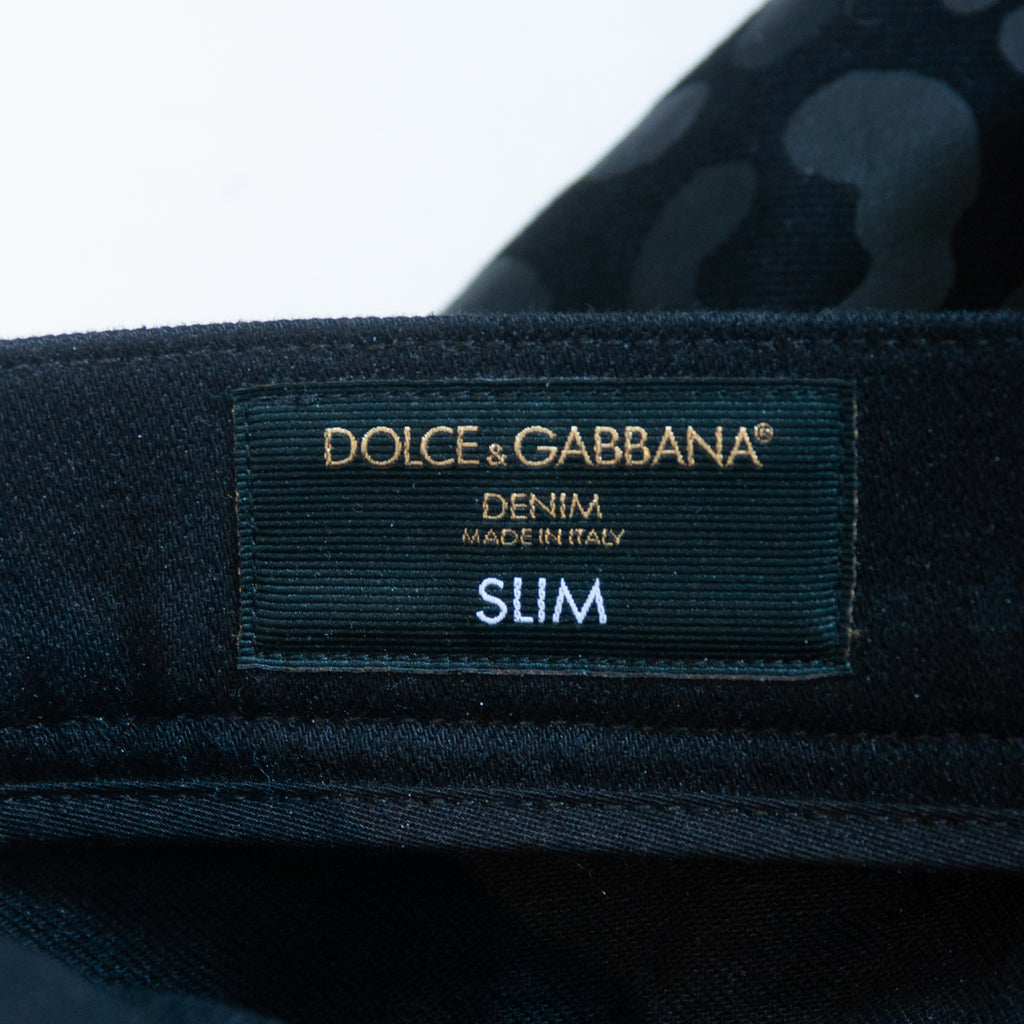 Dolce & Gabbana Black Leopard Print Slim Fit Denim Set