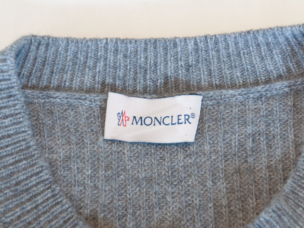 Moncler Grey Cashmere Blend Girocollo Tricot Crew Neck Sweater