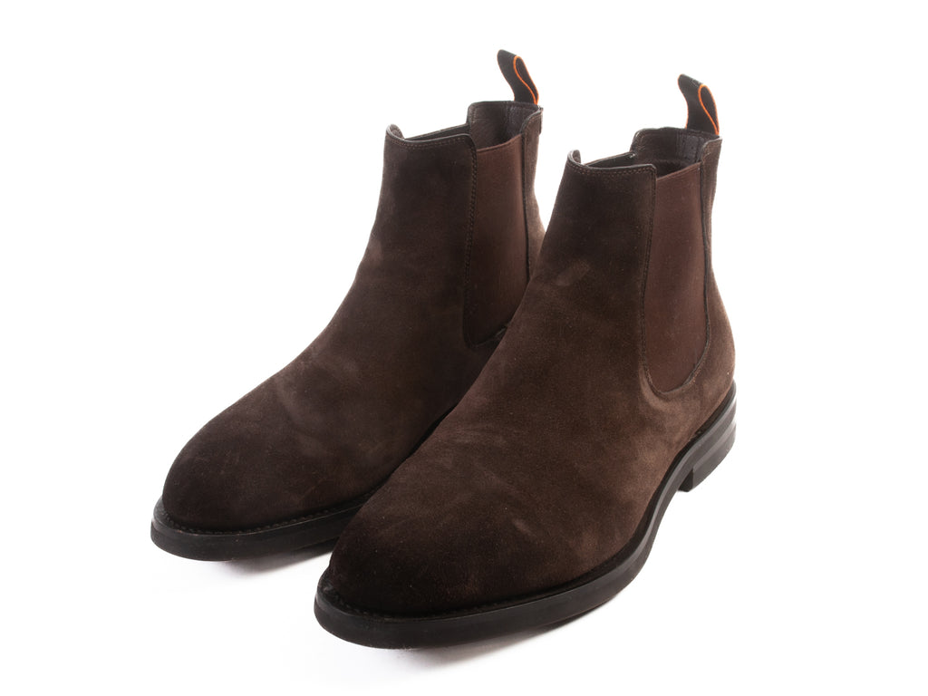 Santoni Charcoal Brown Suede Chelsea Boots