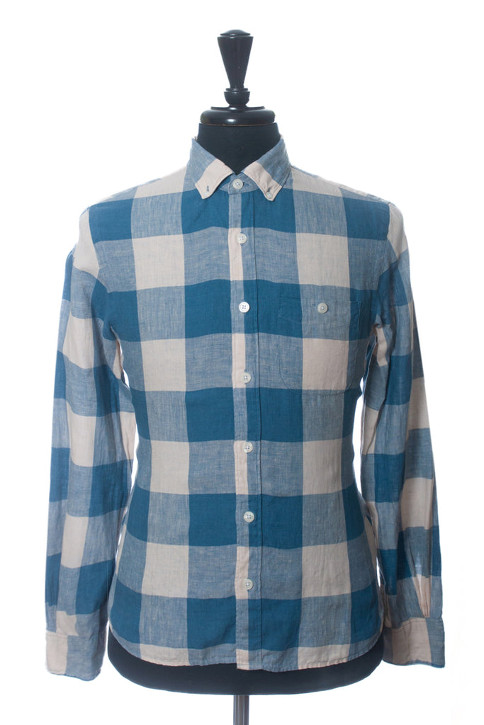 Todd Snyder Blue Check Linen Button Down Shirt