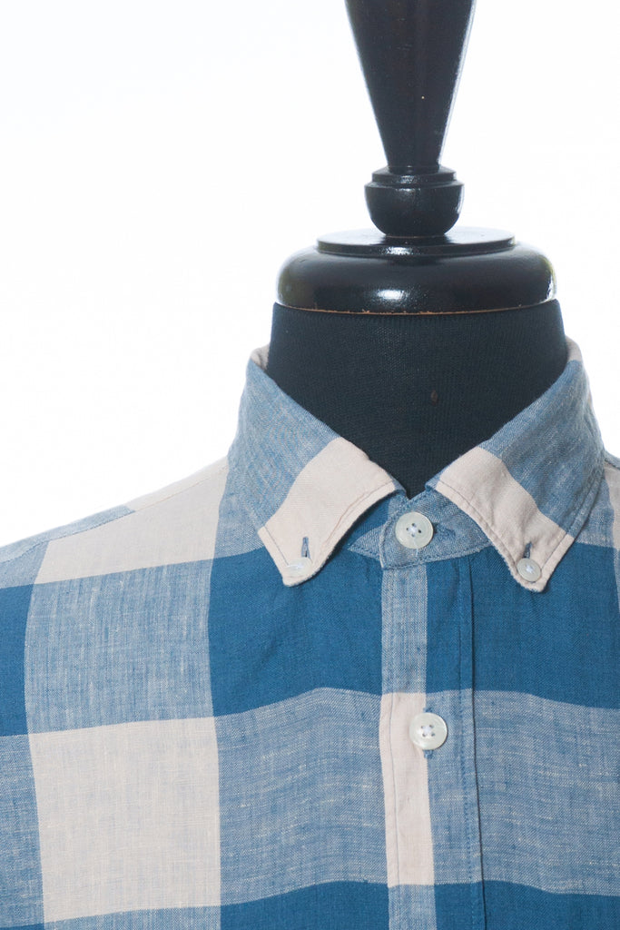 Todd Snyder Blue Check Linen Button Down Shirt