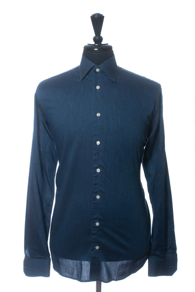 Eton Dark Slate Blue Fine Herringbone Twill Contemporary Fit Shirt