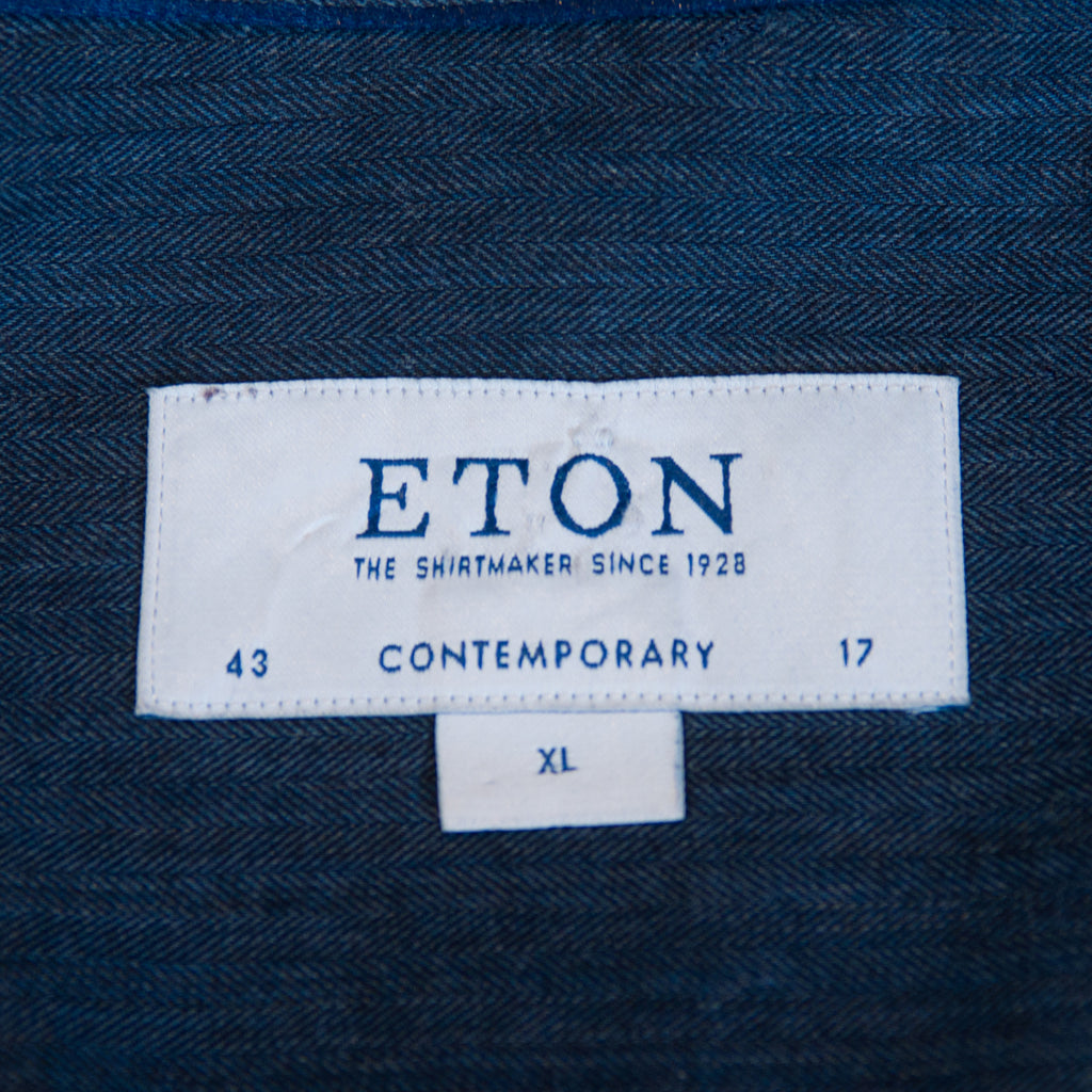 Eton Dark Slate Blue Fine Herringbone Twill Contemporary Fit Shirt