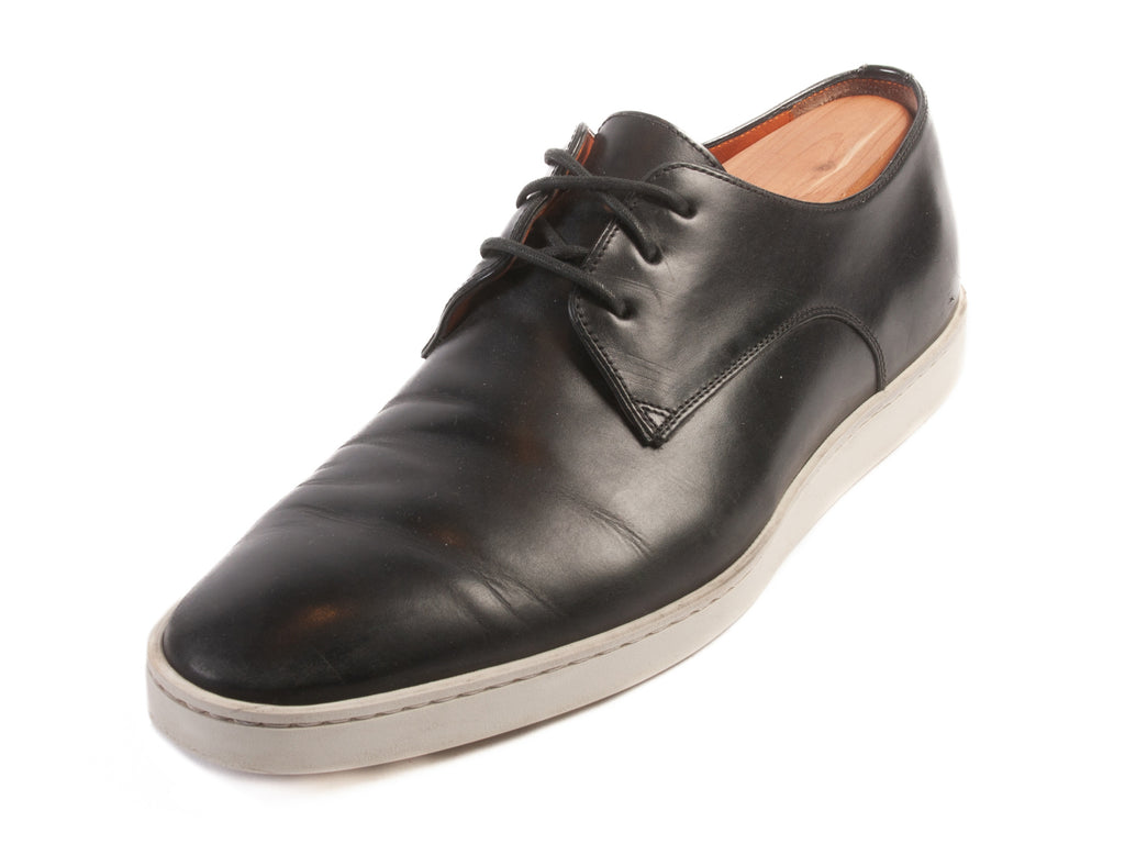 Santoni Black Leather Dress Sneakers