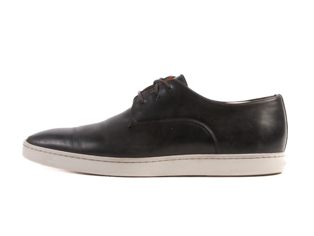 Santoni Black Leather Dress Sneakers
