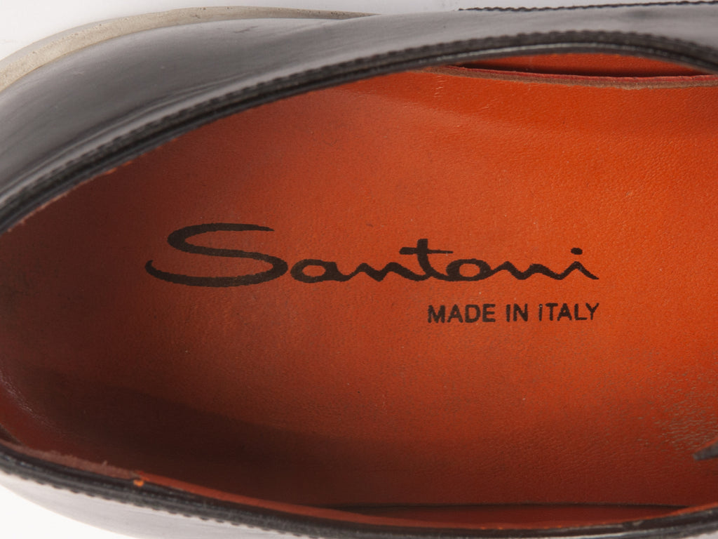 Santoni Black Leather Dress Sneakers