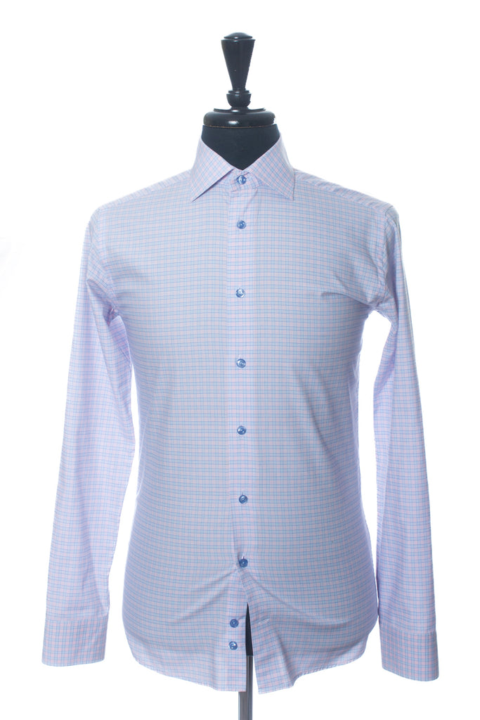 Eton Pink Check Slim Fit Twill Dress Shirt