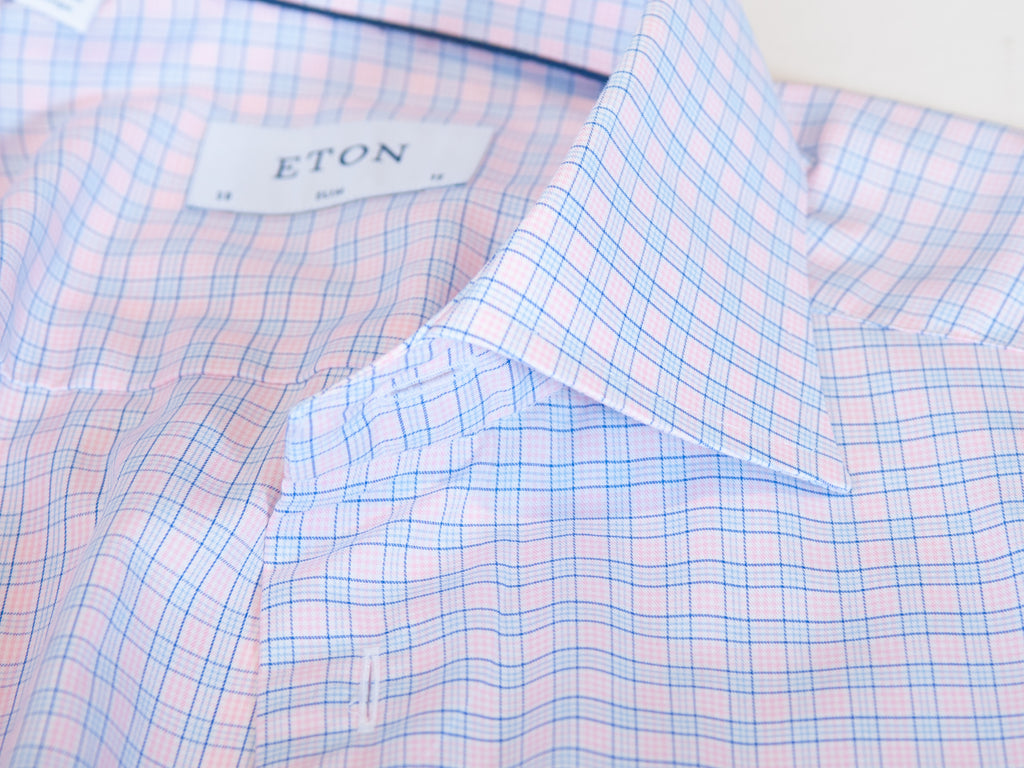 Eton Pink Check Slim Fit Twill Dress Shirt