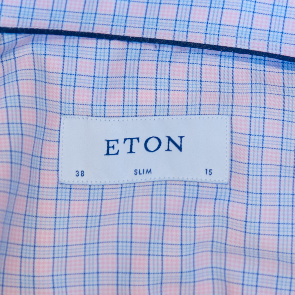 Eton Pink Check Slim Fit Twill Dress Shirt