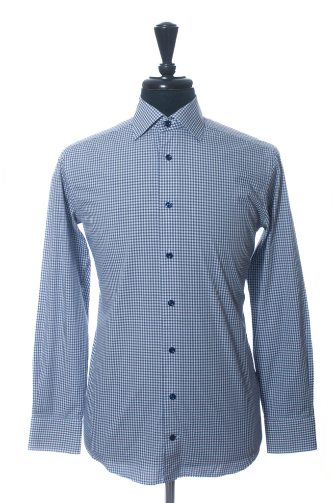 Eton Grey Check Slim Fit Poplin Dress Shirt