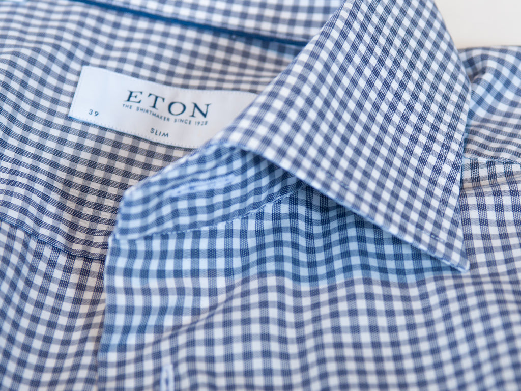 Eton Grey Check Slim Fit Poplin Dress Shirt