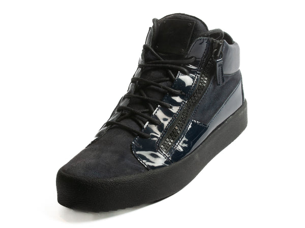 Giuseppe Zanotti Navy Blue Suede and Patent Leather Sneakers