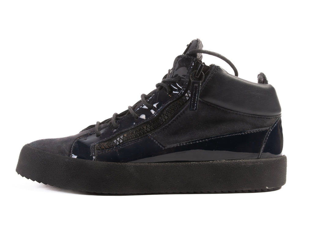 Giuseppe Zanotti Navy Blue Suede and Patent Leather Sneakers