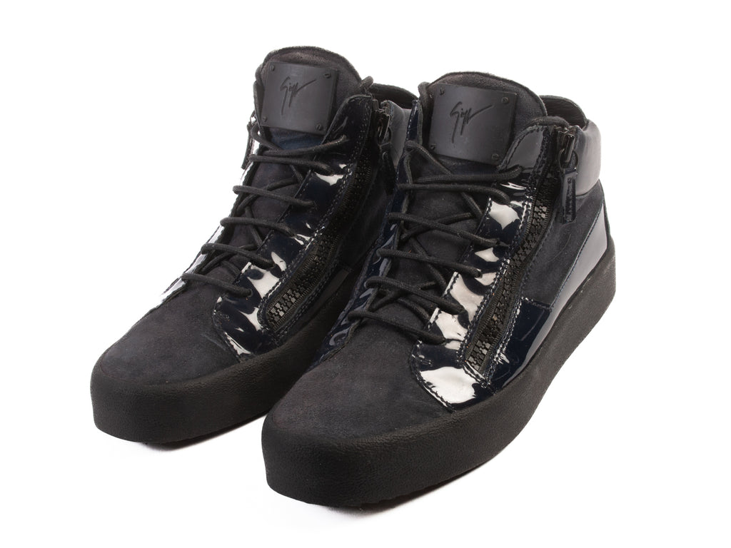Giuseppe Zanotti Navy Blue Suede and Patent Leather Sneakers