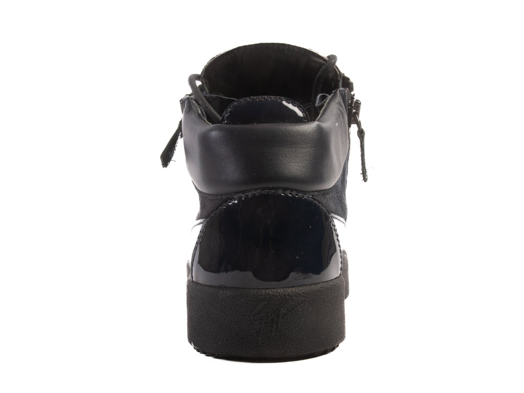 Giuseppe Zanotti Navy Blue Suede and Patent Leather Sneakers