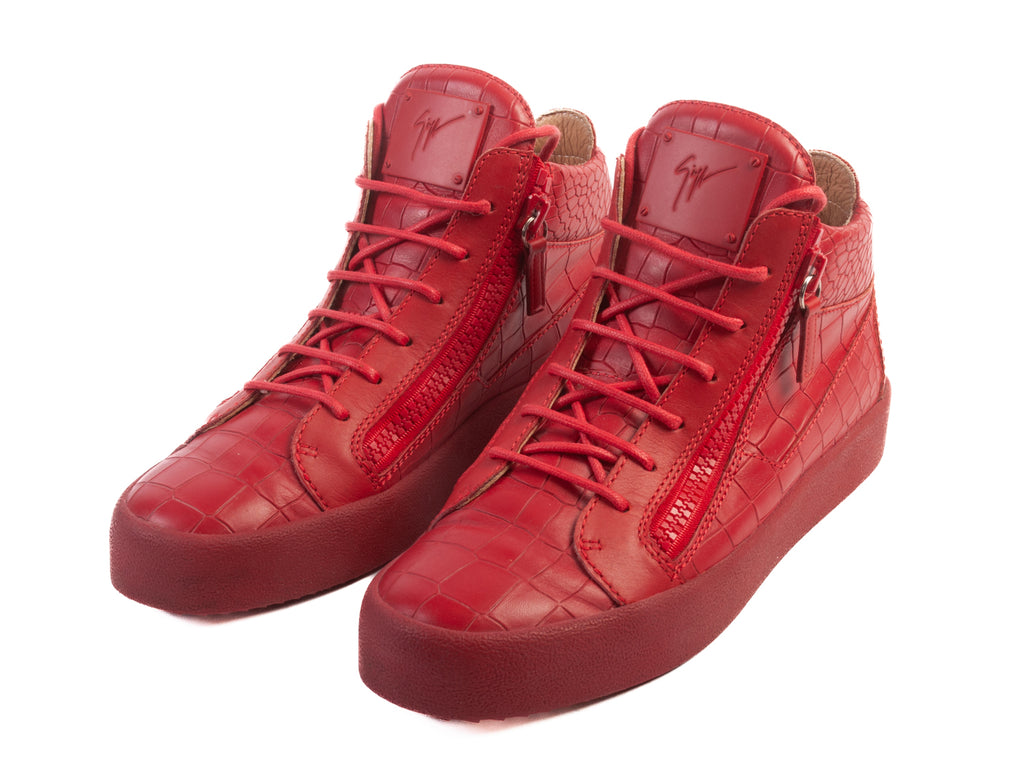 Giuseppe Zanotti Red Embossed Leather Sneakers