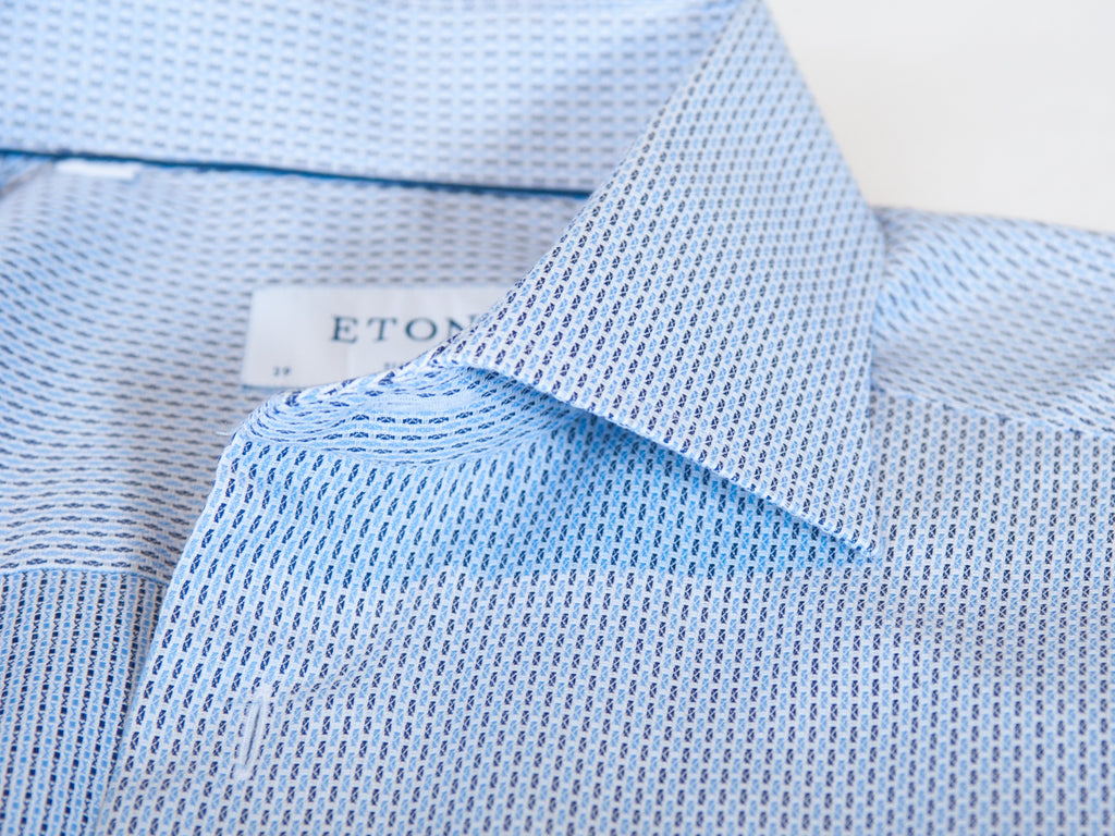 Eton Blue Patterned Slim Fit Dobby Dress Shirt