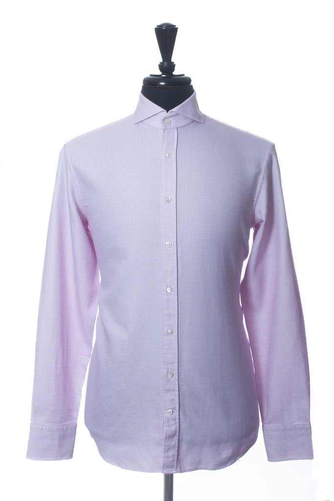 Stenstroms Burgundy on White Box Weave Fitted Body Dress Shirt